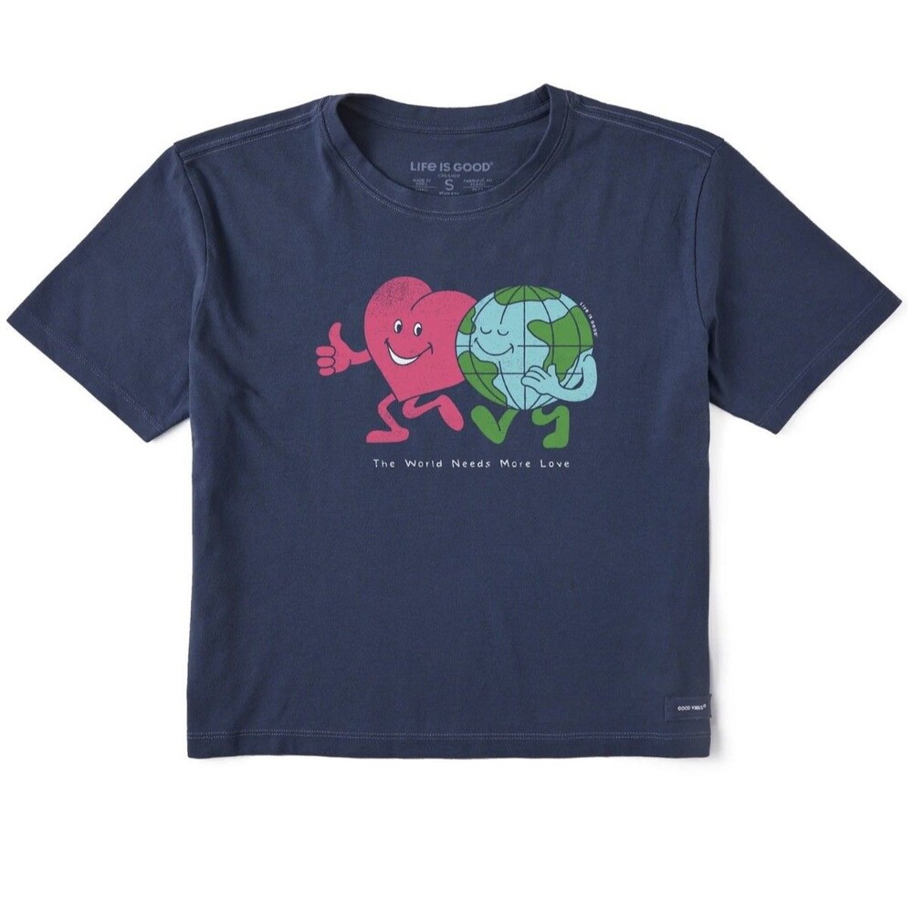 Life Is Good Crusher Women's Heart & World Needs More Love SS Boxy Tee Medium
